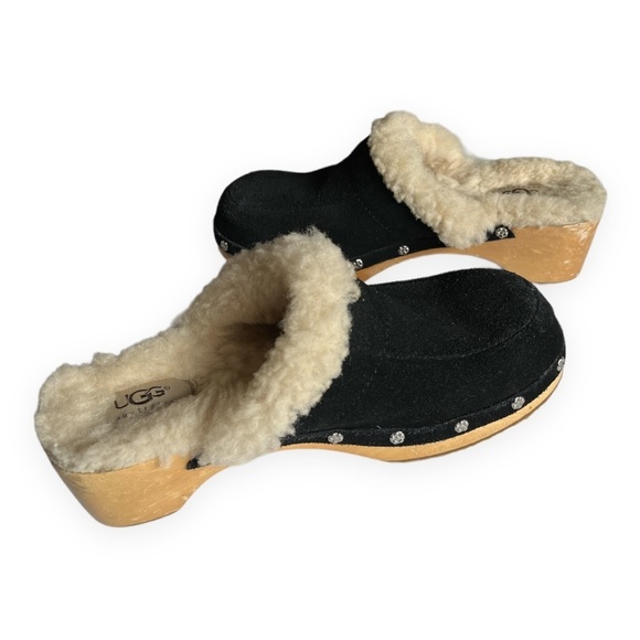 UGG Australia Black‎ Kalie Suede Shearling Lined Studded Clog Mules Slides - Picture 5 of 9